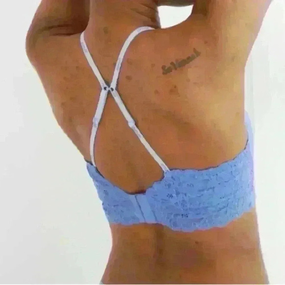 Aerie NWT Real Happy Women’s Size 38DD Wireless Lightly Lined Blue Lace Bralette - Picture 4 of 15